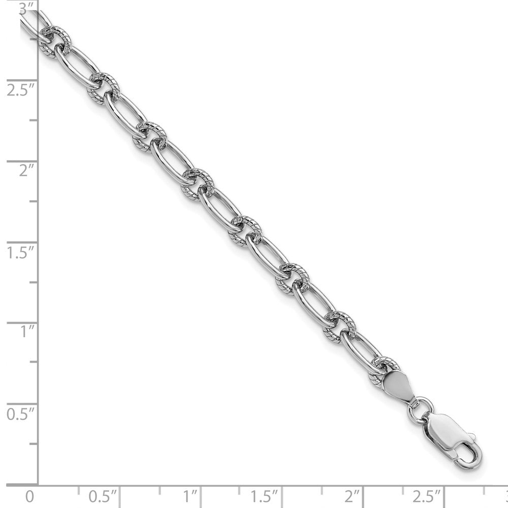 Sterling Silver Rhod-plated Textured Fancy Link Bracelet
