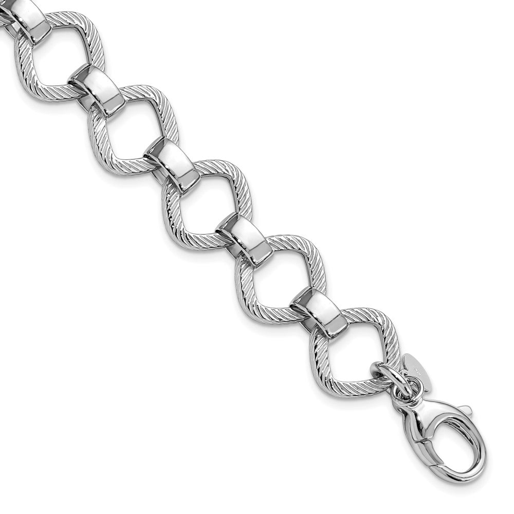 Sterling Silver Rhod-plated Polished Texture w .5in ext Bracelet