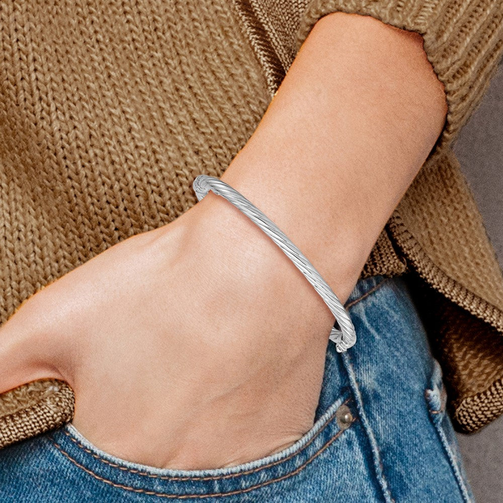 Sterling Silver Rhodium-plated Twisted Bangle