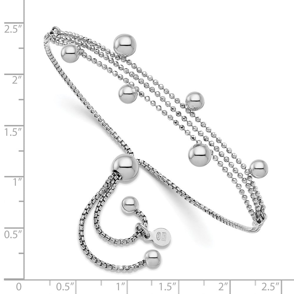 Sterling Silver Rhodium-plated Beaded Multi-strand Bolo Bracelet