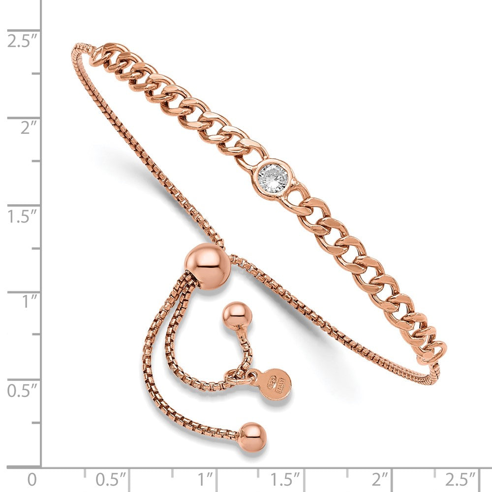 Sterling Silver Rose-tone Polished CZ Bolo Bracelet