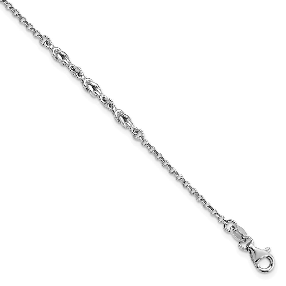 Sterling Silver Rhodium-plated with 1in ext Anklet