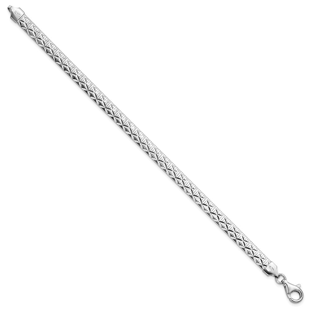 Sterling Silver Rhod-plated Polished Textured Reversible Bracelet