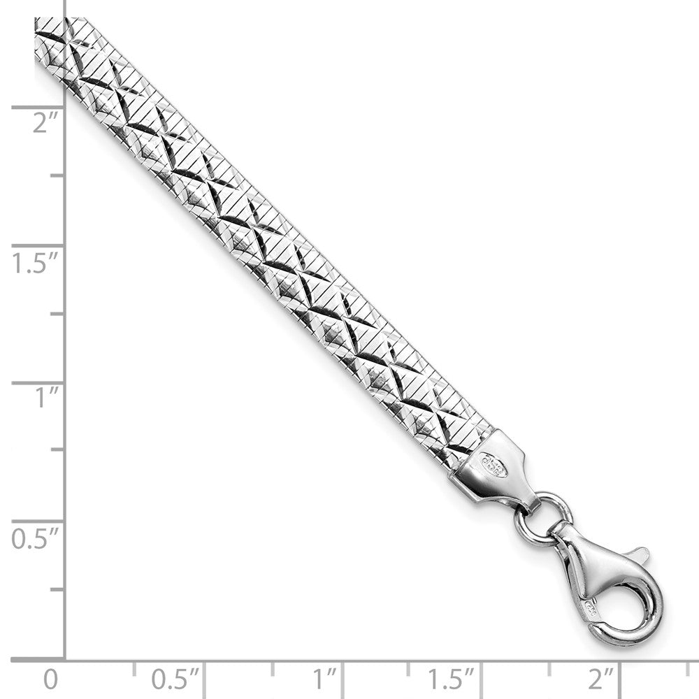 Sterling Silver Rhod-plated Polished Textured Reversible Bracelet
