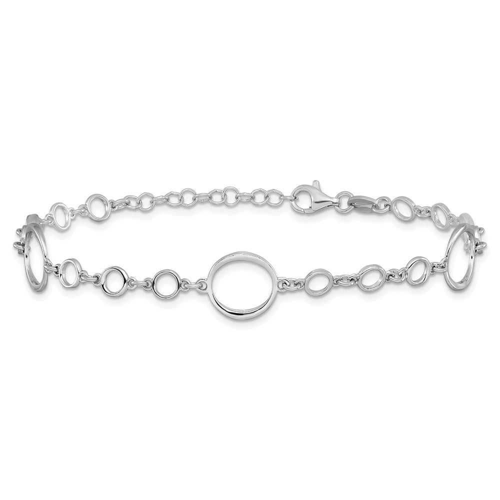 Sterling Silver Rhodium-plated Polished Link with 1in ext. Bracelet