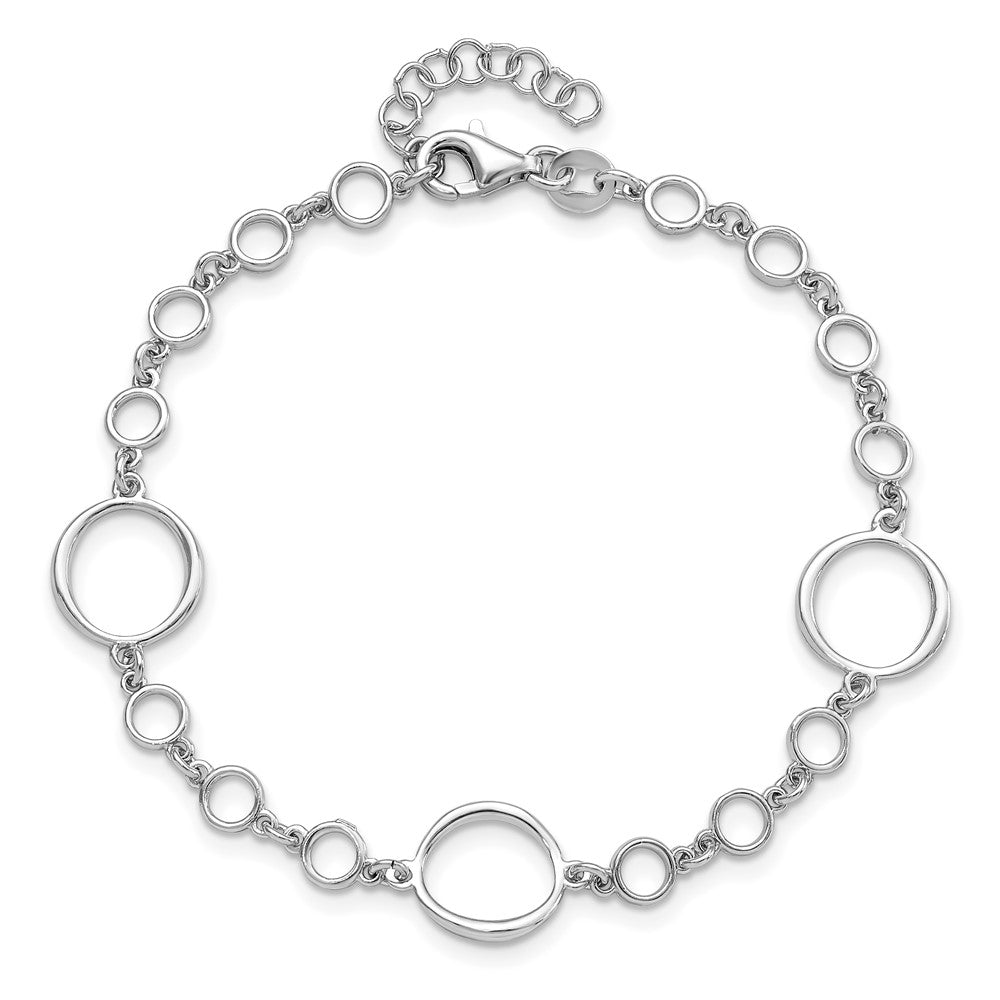 Sterling Silver Rhodium-plated Polished Link with 1in ext. Bracelet