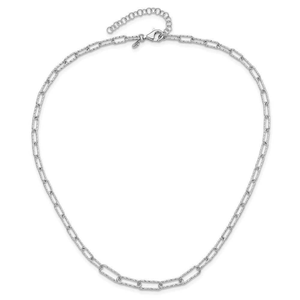 Sterling Silver Rhodium-plated Diamond-cut with 2in. ext Link Necklace