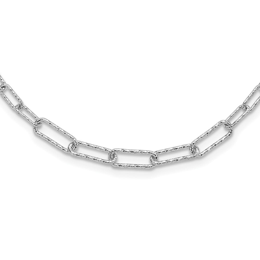 Sterling Silver Rhodium-plated Diamond-cut with 2in. ext Link Necklace