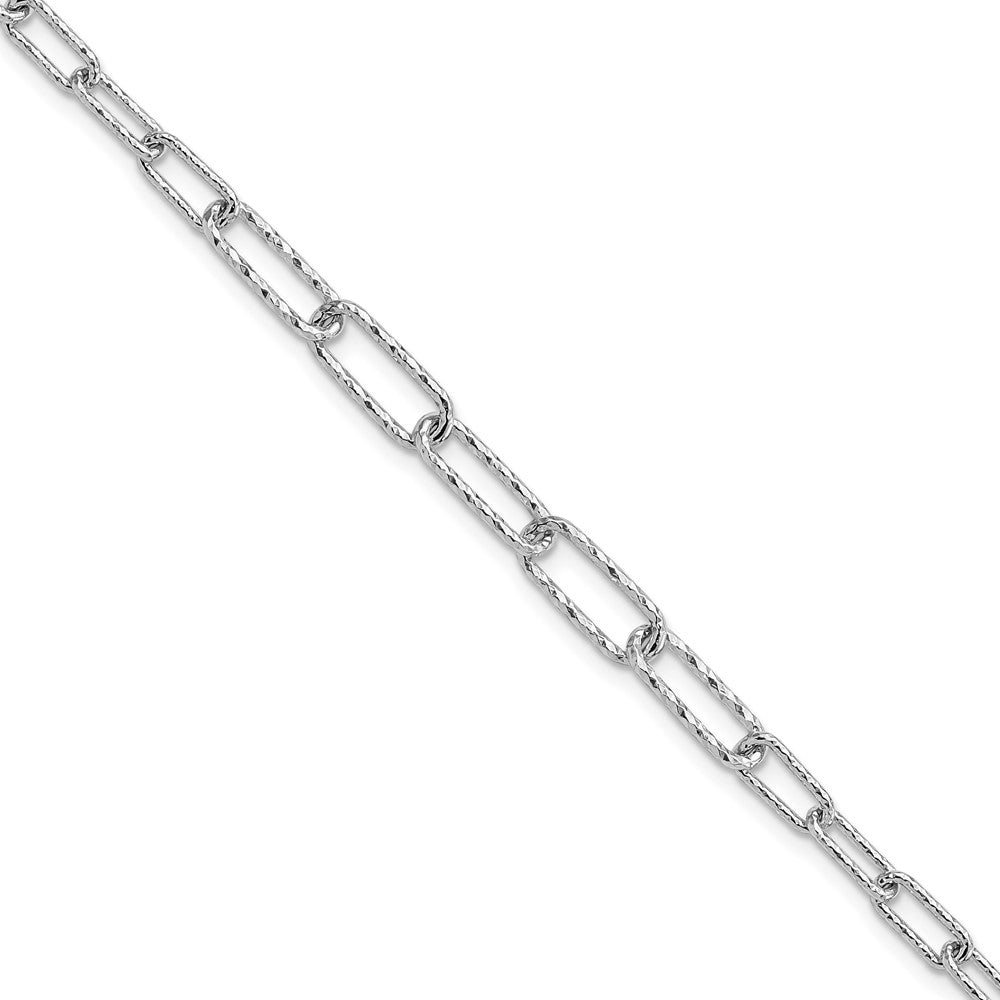 Sterling Silver Rhodium-plated Dia-cut Link with 1in ext. Bracelet