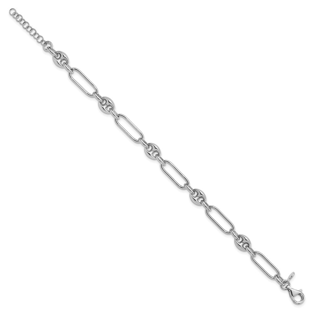 Sterling Silver Rhodium-plated Polished with 1in. ext Link Bracelet