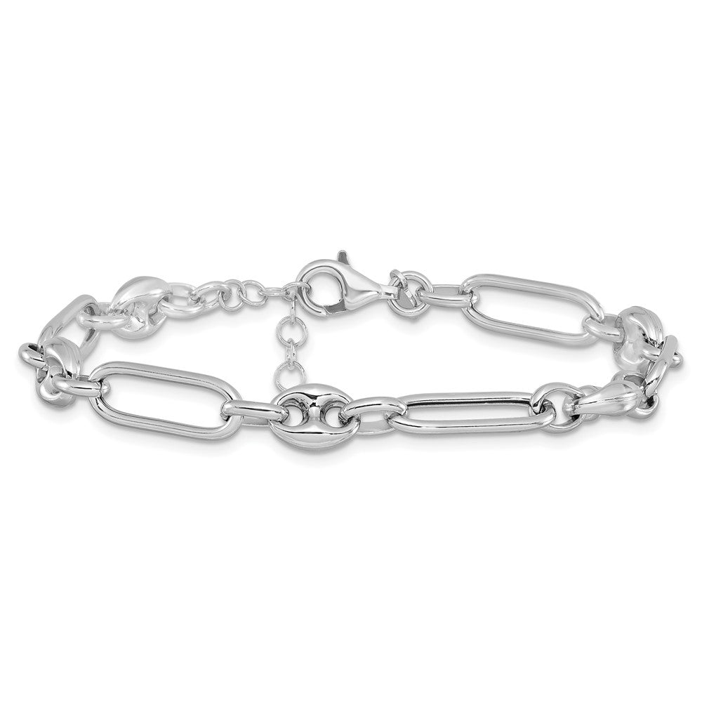 Sterling Silver Rhodium-plated Polished with 1in. ext Link Bracelet