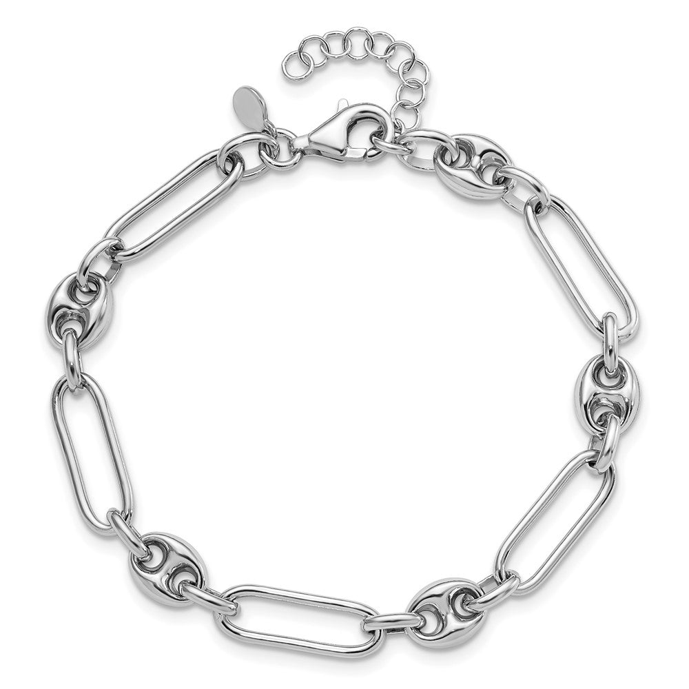 Sterling Silver Rhodium-plated Polished with 1in. ext Link Bracelet