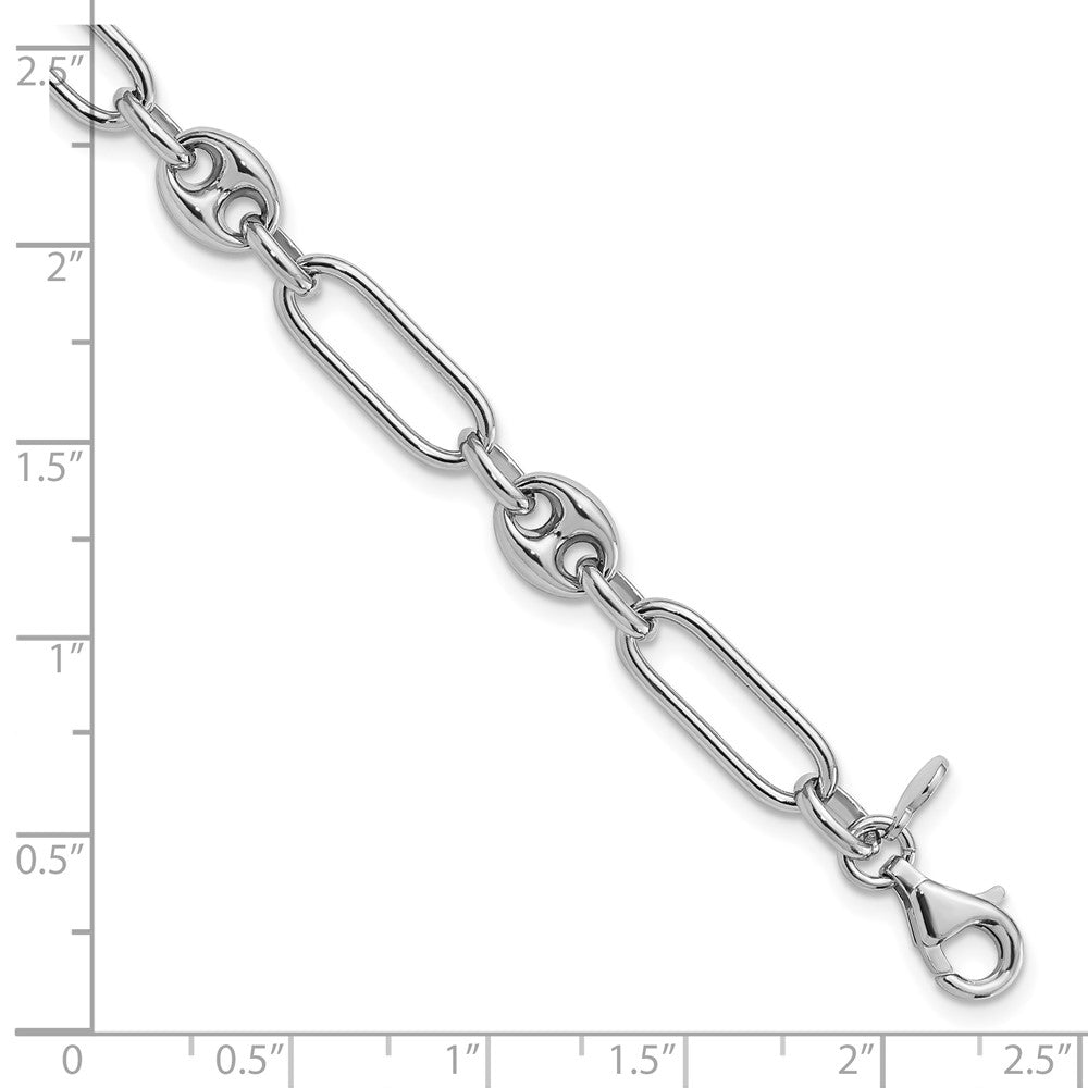 Sterling Silver Rhodium-plated Polished with 1in. ext Link Bracelet