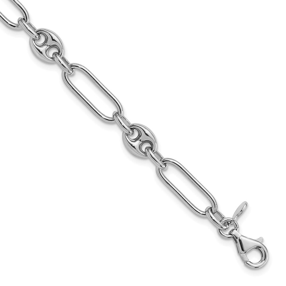 Sterling Silver Rhodium-plated Polished with 1in. ext Link Bracelet