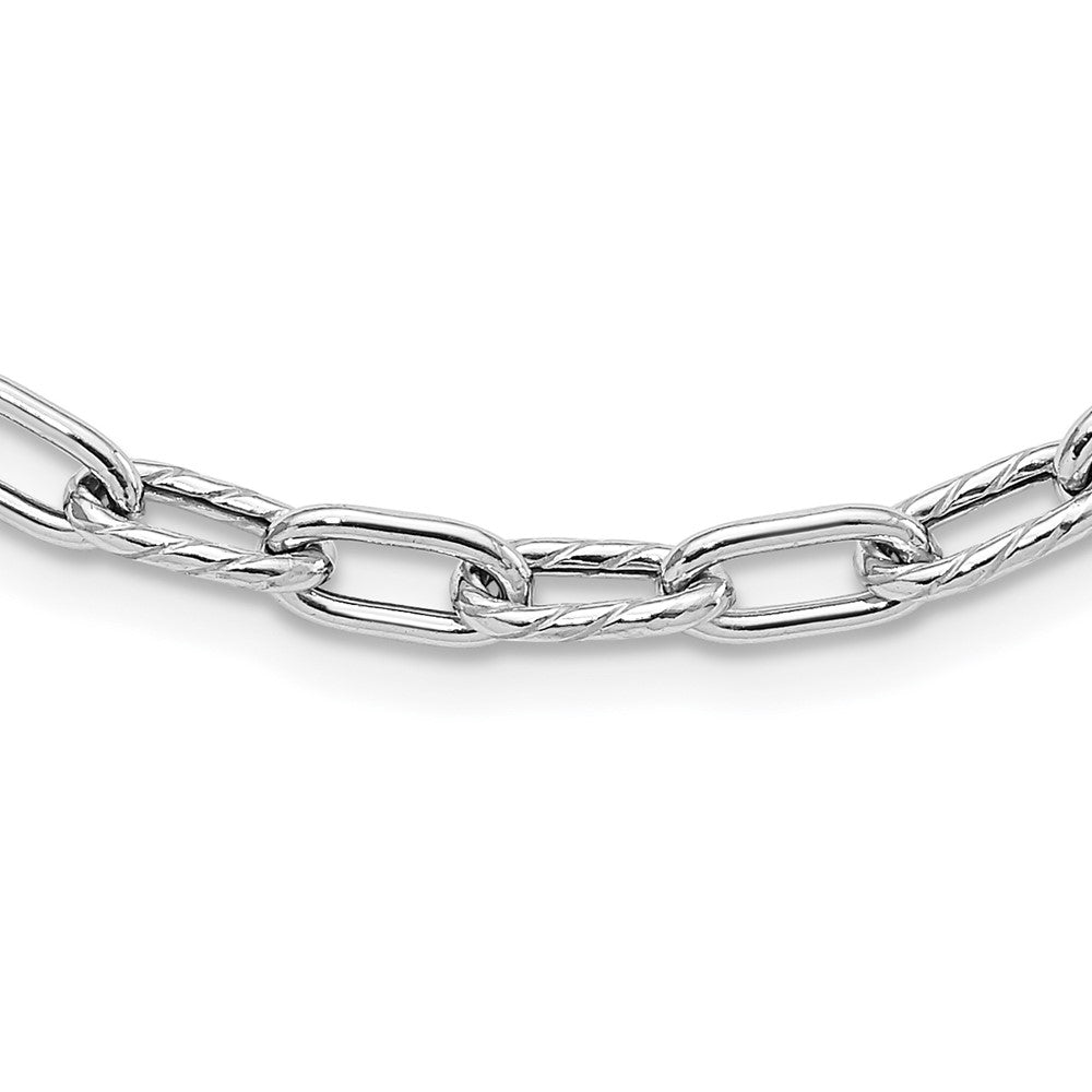 Sterling Silver Rhodium-plated Polished and Textured Link Necklace