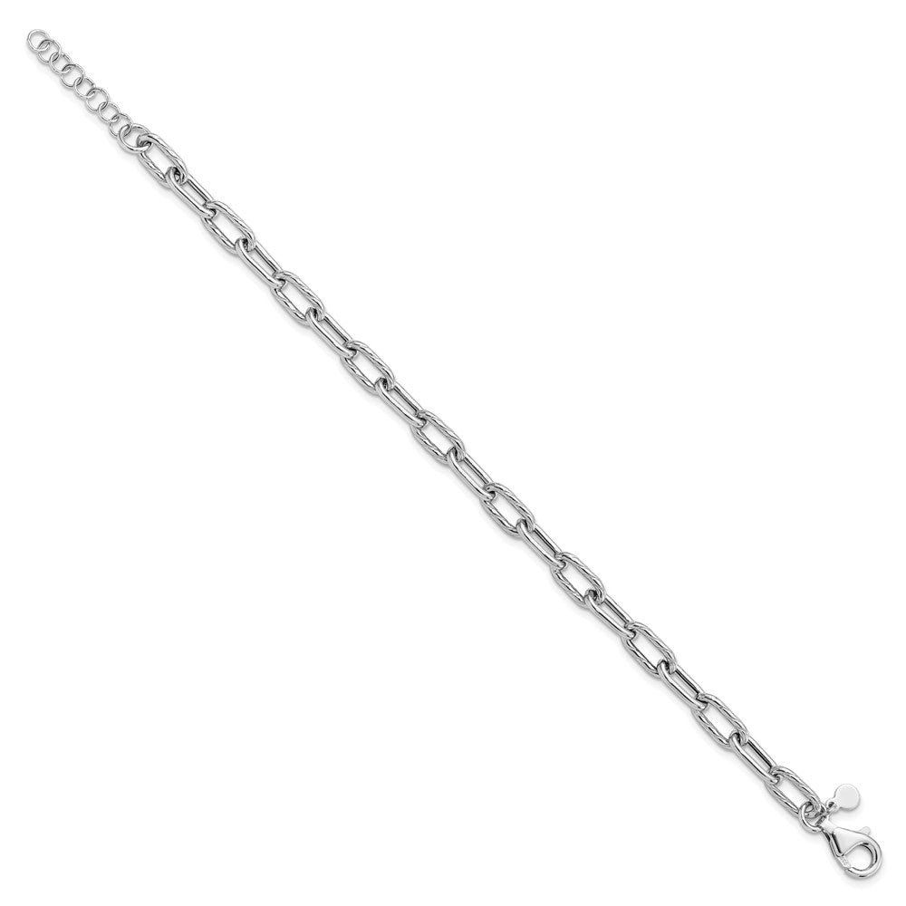 Sterling Silver RH-pl Polish/Texture Link with 1in ext. Bracelet