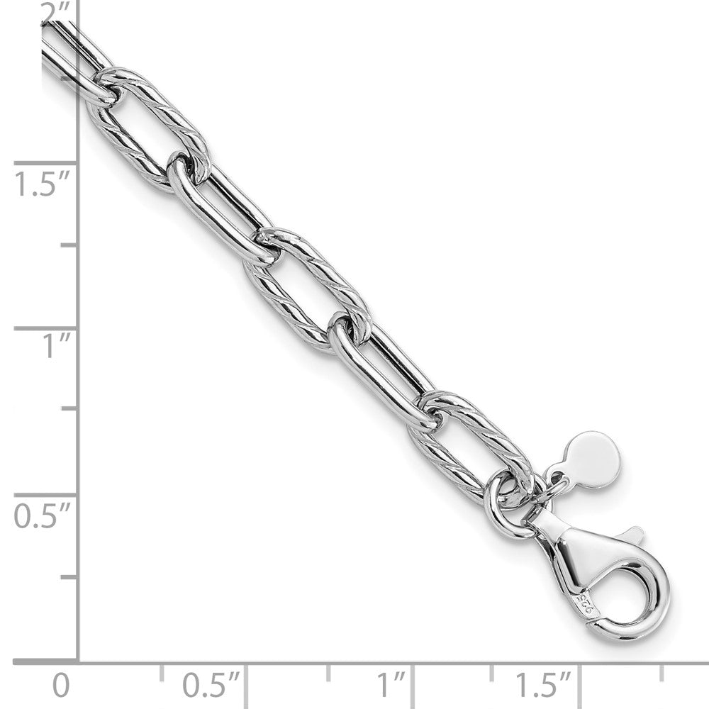 Sterling Silver RH-pl Polish/Texture Link with 1in ext. Bracelet