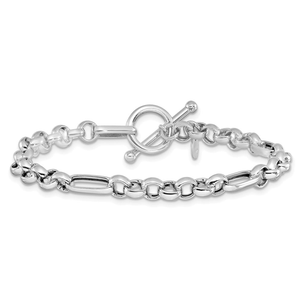 Sterling Silver Rh-plated Polished Fancy Link Bracelet