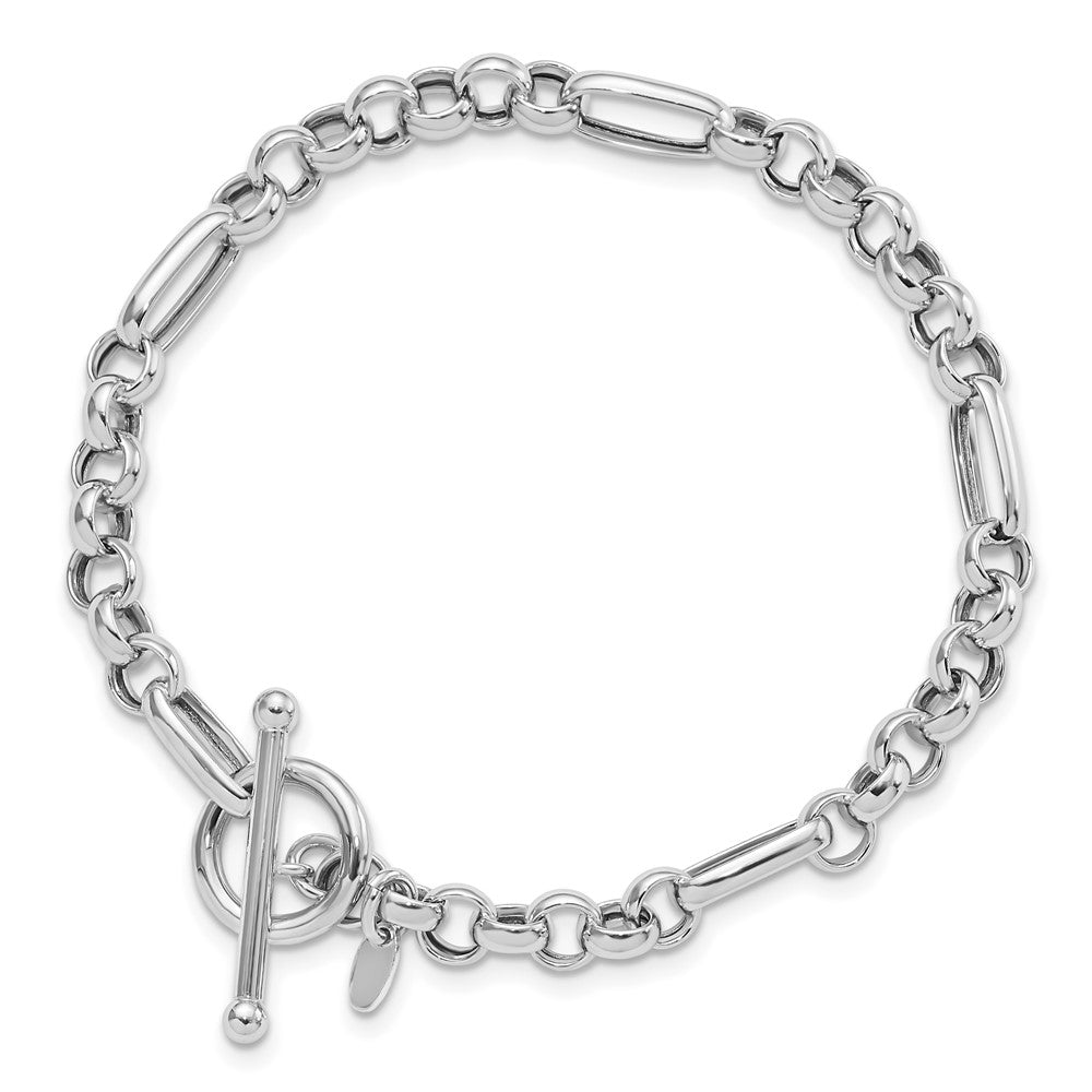 Sterling Silver Rh-plated Polished Fancy Link Bracelet