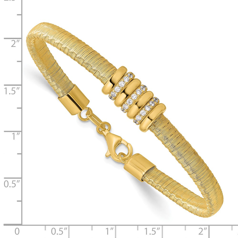Sterling Silver Gold-tone CZ with 1in Safety Chain Flex Bangle