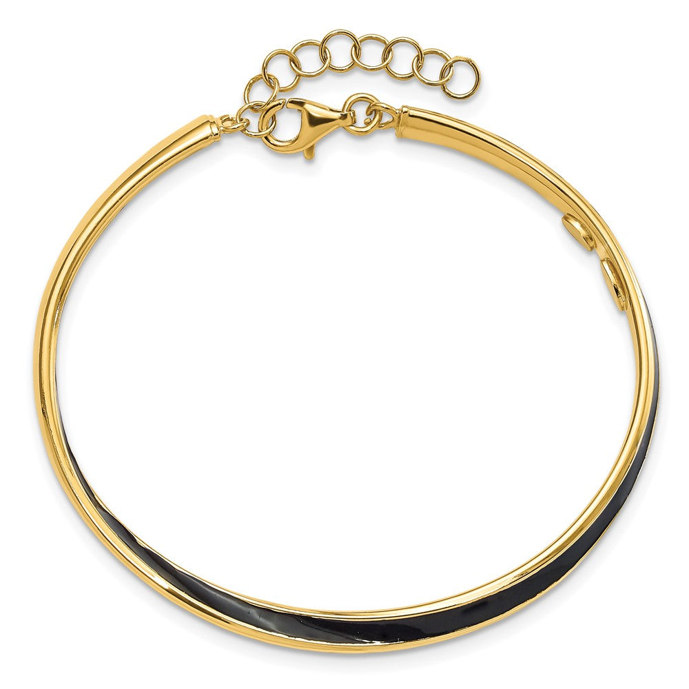 Sterling Silver Gold-tone Blk Enamel with 1in ext Chain Bangle