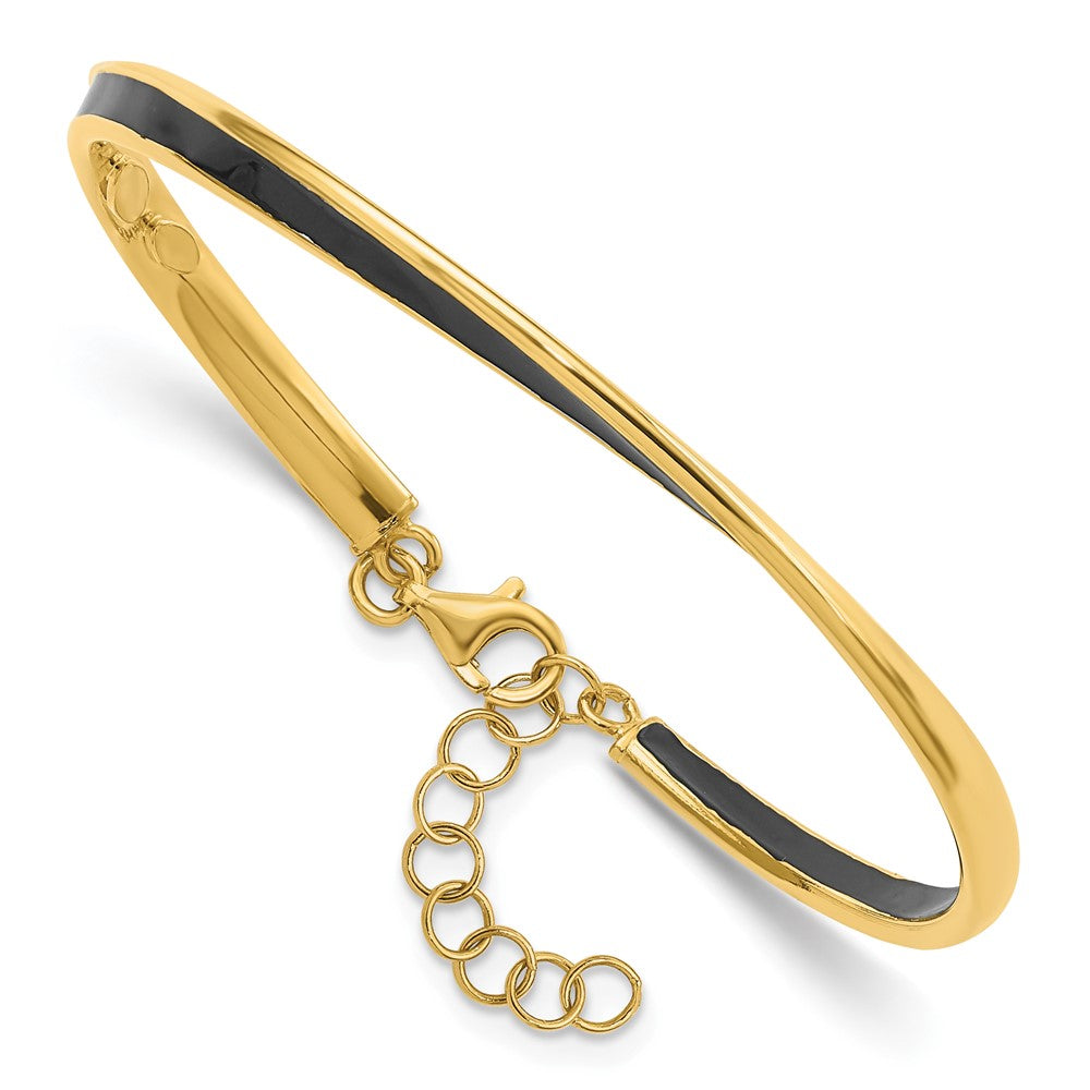 Sterling Silver Gold-tone Blk Enamel with 1in ext Chain Bangle