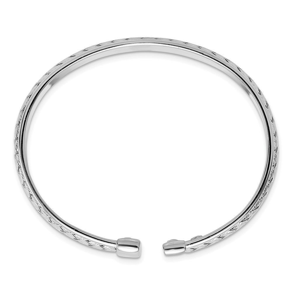 Sterling Silver Rhodium-plated Polished and Textured Cuff Bangle