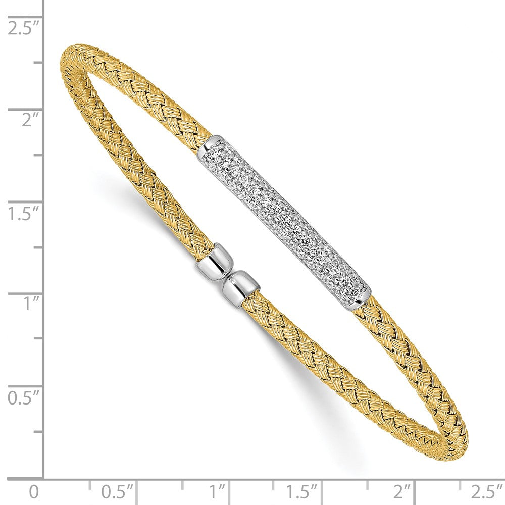 Sterling Silver Rh-plated/Gold-plated CZ Flexible Cuff Bangle