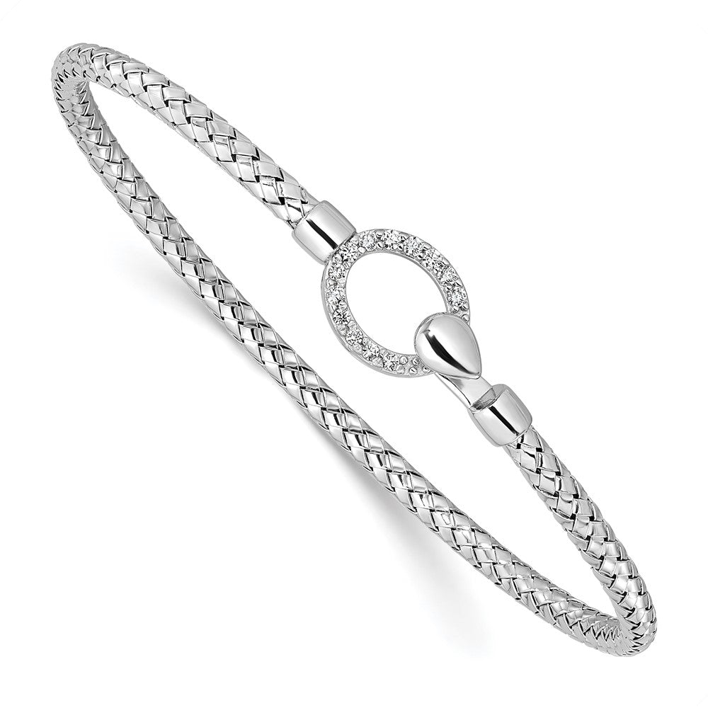 Sterling Silver Rhodium-plated CZ Polished Braided Hook Bangle