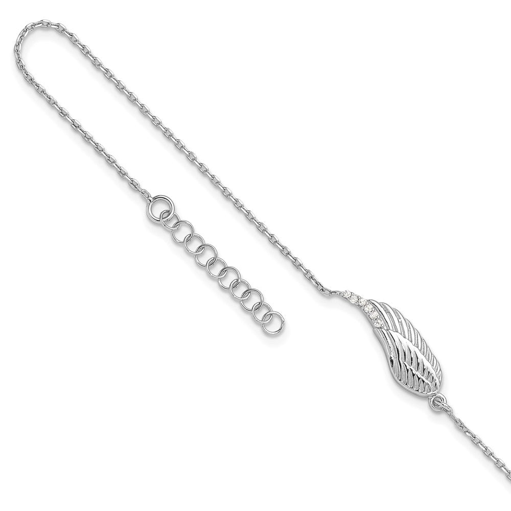 Sterling Silver Rhodium-plated CZ Angel Wing 9in. Plus 1in. ext. Anklet