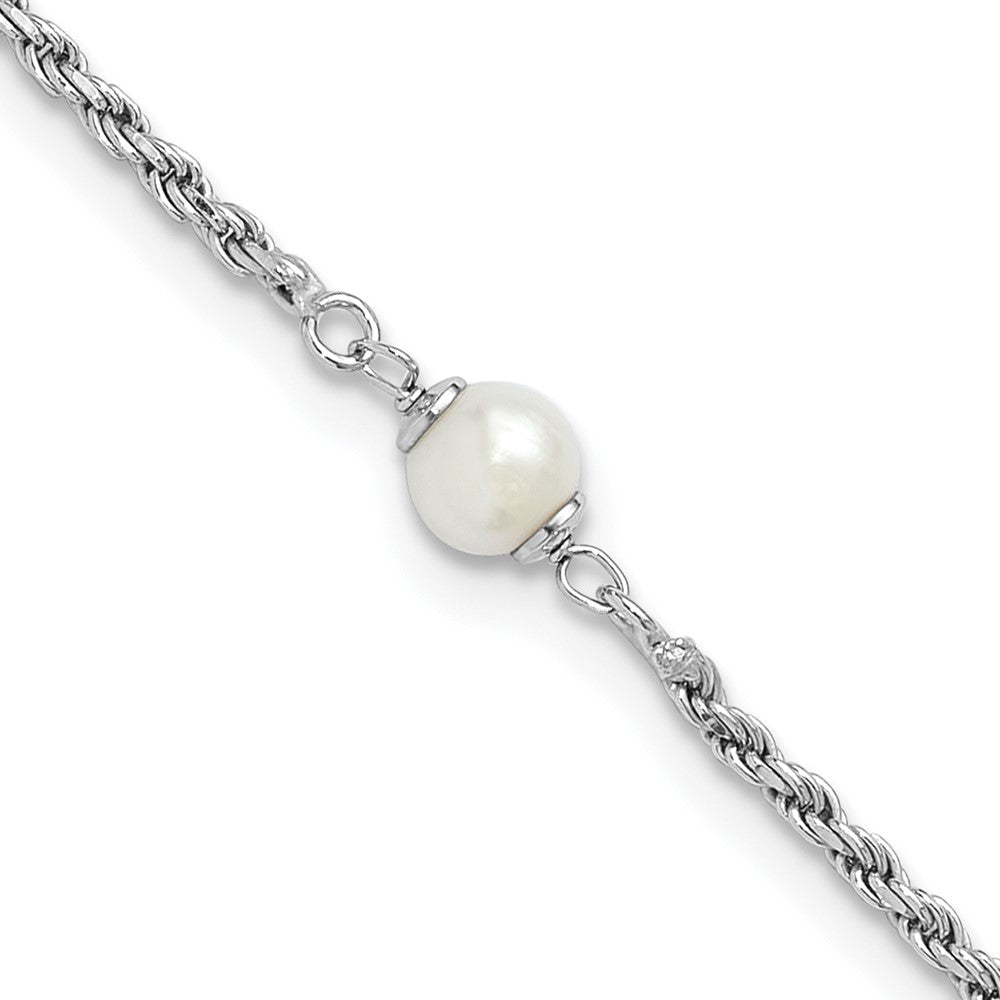 Sterling Silver RH-plt Polished FWC Pearl with 2in ext. Bracelet