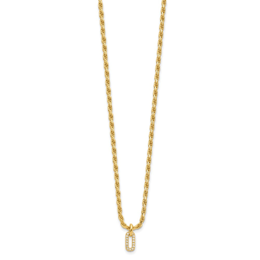 Sterling Silver Gold-plt Polished CZ Pendant with 1.5in ext. Necklace