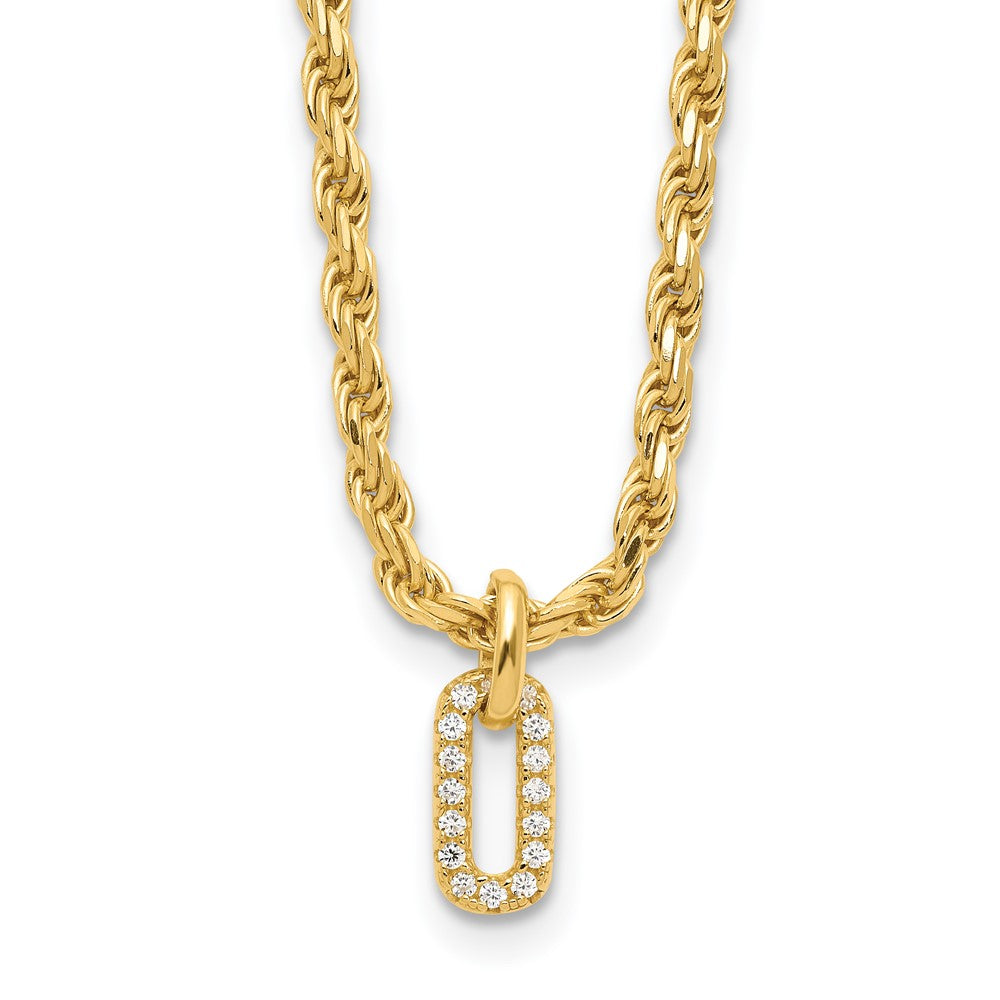 Sterling Silver Gold-plt Polished CZ Pendant with 1.5in ext. Necklace