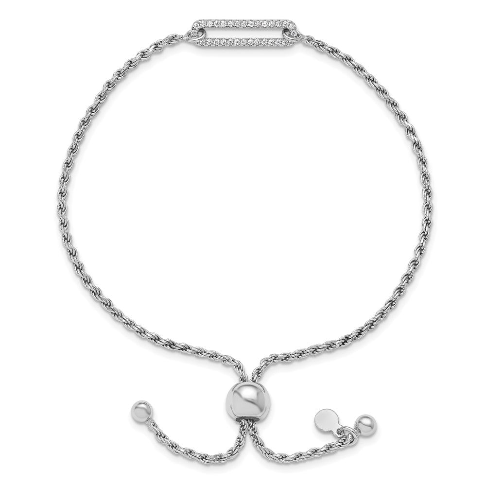Sterling Silver Rhodium-plated Polished CZ Adjustable Bracelet