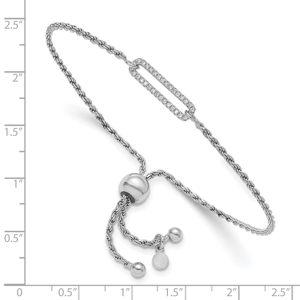 Sterling Silver Rhodium-plated Polished CZ Adjustable Bracelet