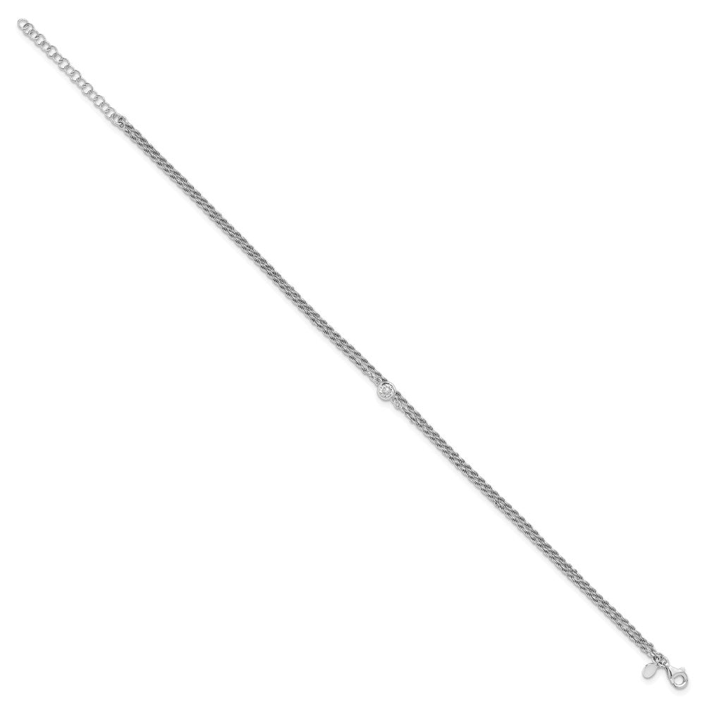 Sterling Silver Rhodium-plated Polished CZ 2-Strand 9 in Plus 1.5in ext