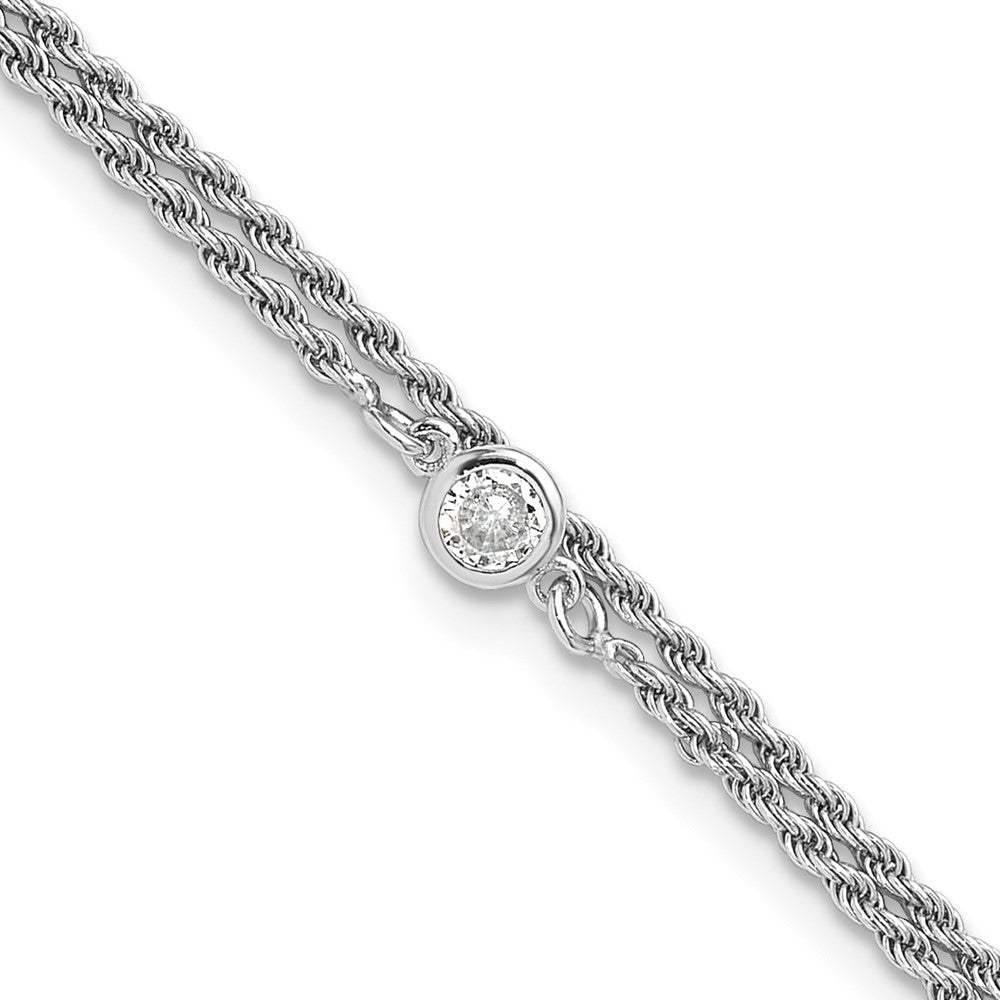 Sterling Silver Rhodium-plated Polished CZ 2-Strand 9 in Plus 1.5in ext