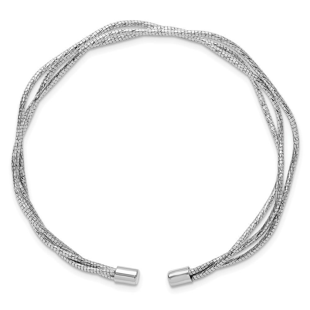 Sterling Silver Rh-plated Polished and Textured Wavy Cuff Bracelet