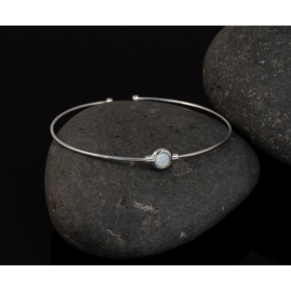 Sterling Silver Rhodium-plated Polished Opal Cuff Bracelet