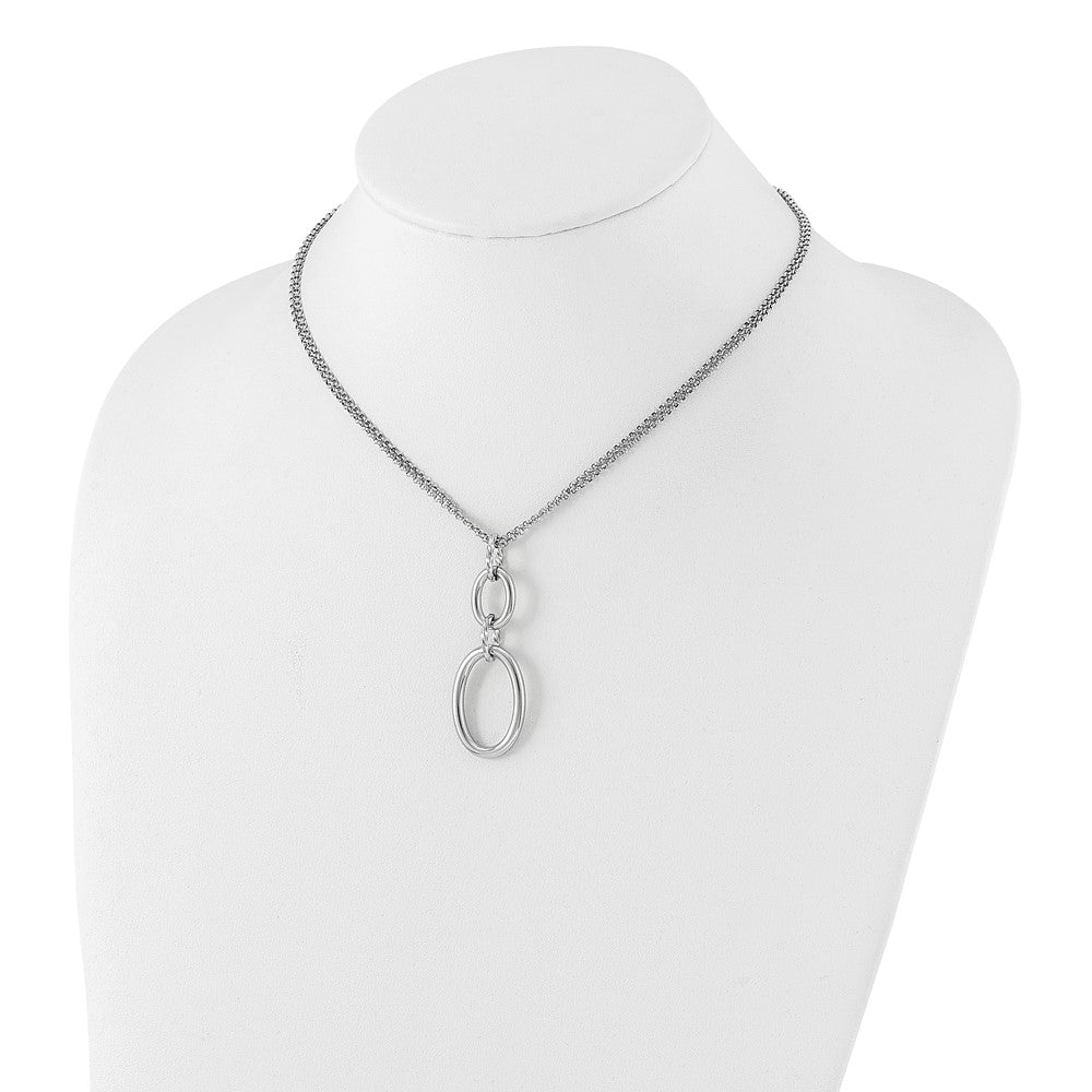 Sterling Silver Rh-plated 2-strand Oval with 1.5in ext. Necklace