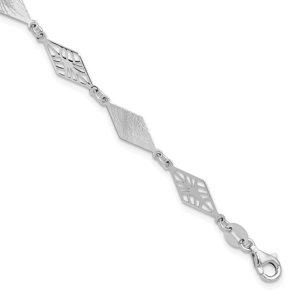 SS Rh-plated Polished and Scratch Finish with 1in ext. Bracelet