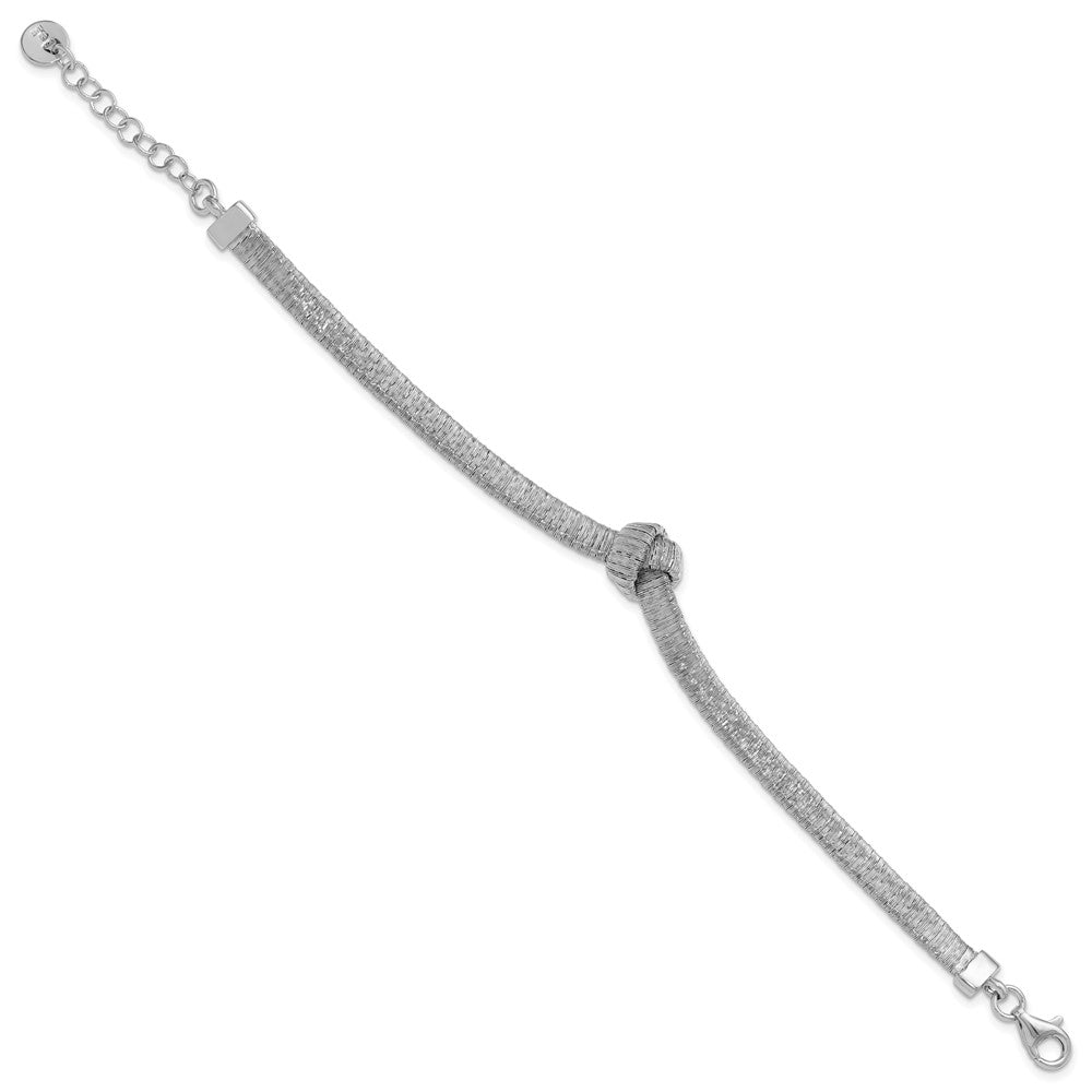 Sterling Silver Rh-plate Texture Wrapped Knot with 1in ext. Bracelet