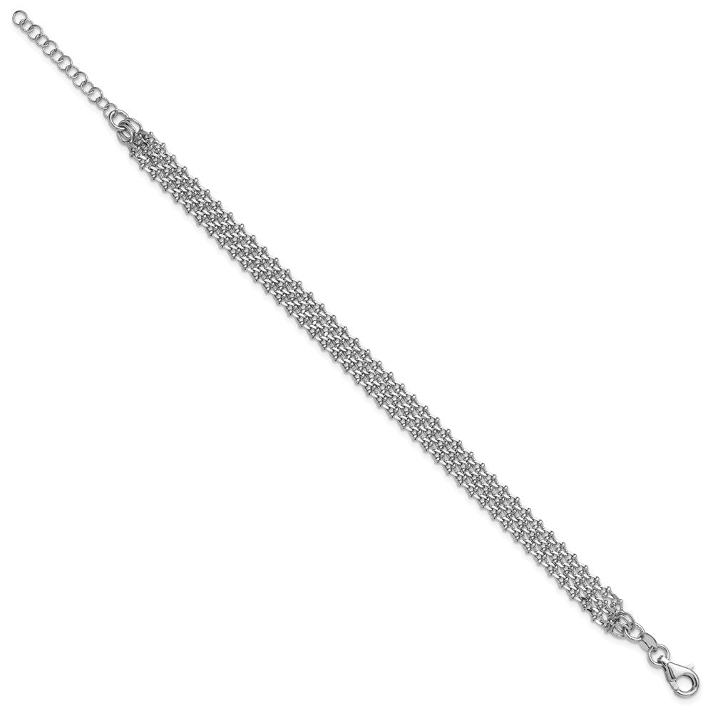 Sterling Silver Rh-plated Polished 3-Strand with 1in ext. Bracelet