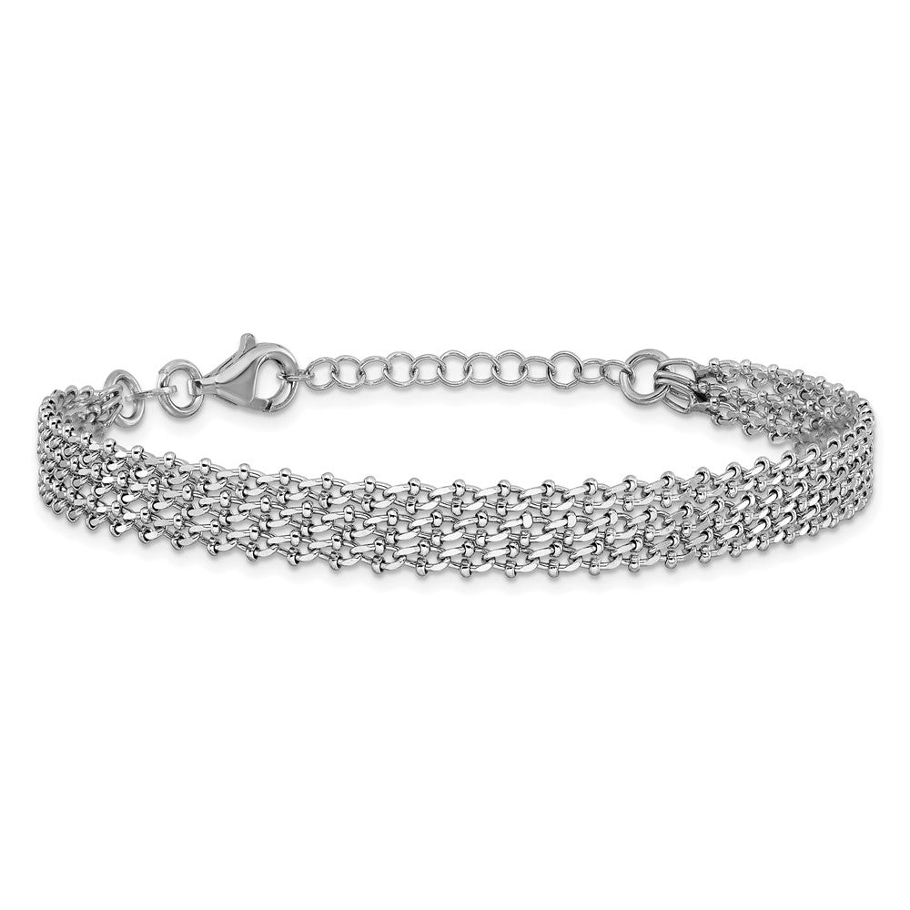 Sterling Silver Rh-plated Polished 3-Strand with 1in ext. Bracelet