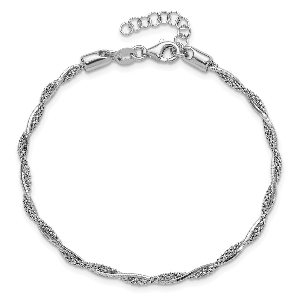 Sterling Silver Rh-plated Polished Twisted with 1in ext. Bracelet