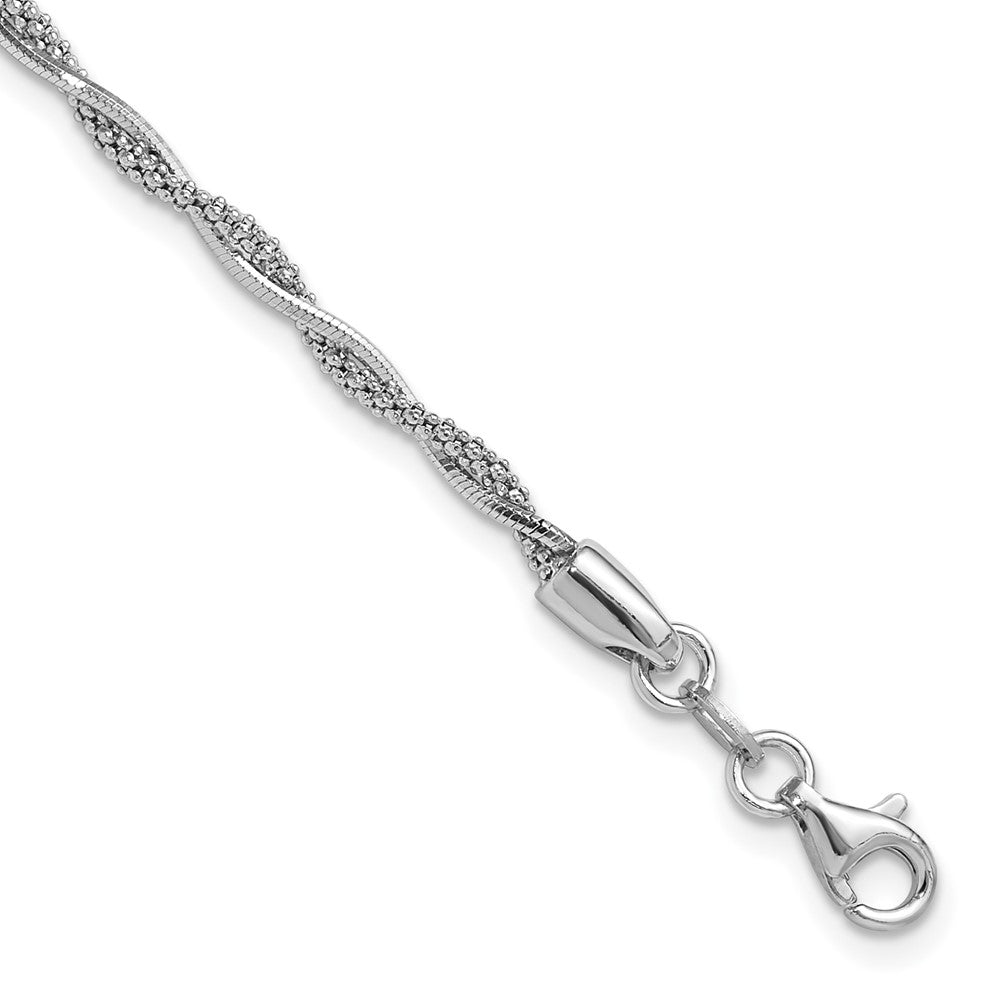 Sterling Silver Rh-plated Polished Twisted with 1in ext. Bracelet