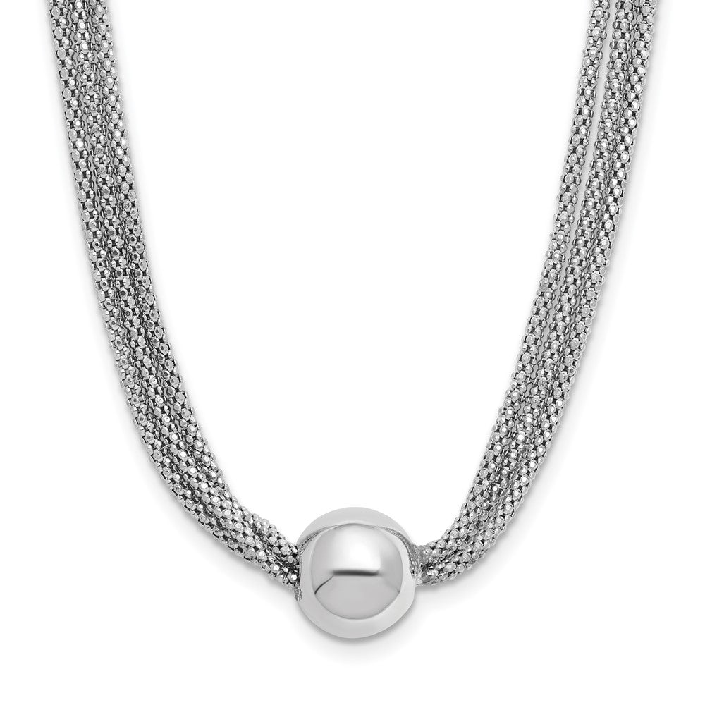 Sterling Silver RH-plt Polished 3-Strand Bead with 2in ext. Necklace
