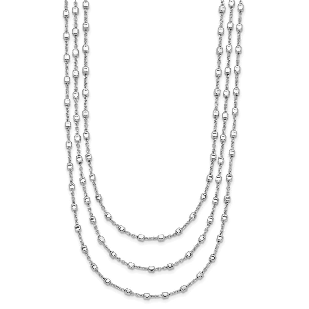 Sterling Silver Rh-plated 3 Strand Beaded 16in with 2in ext. Necklace