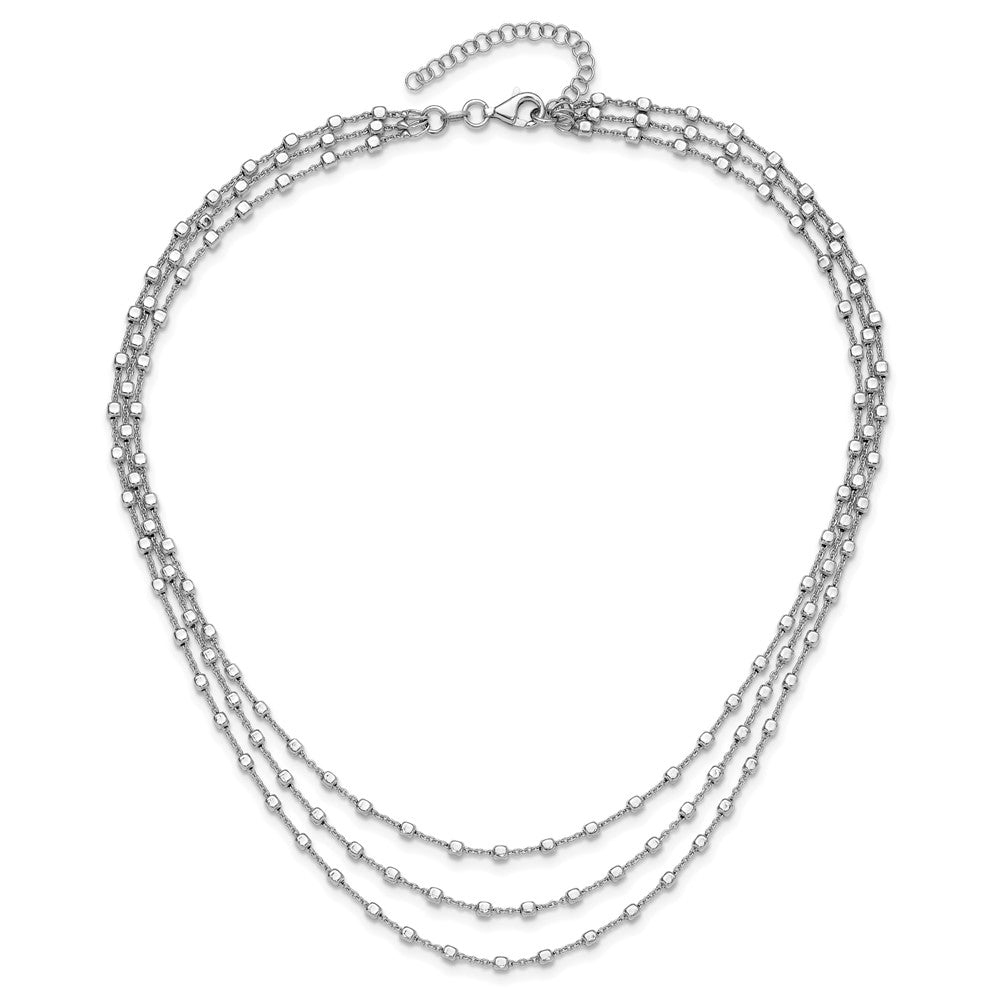 Sterling Silver Rh-plated 3 Strand Beaded 16in with 2in ext. Necklace