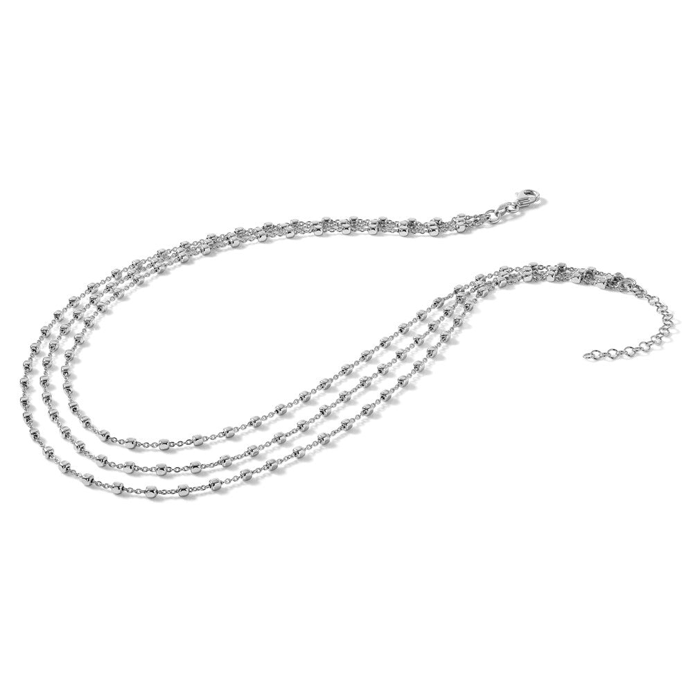 Sterling Silver Rh-plated 3 Strand Beaded 16in with 2in ext. Necklace